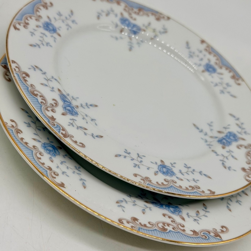 Imperial China Seville 5303 Bread Butter Plates Blue Rose Gold Trim Set of 2